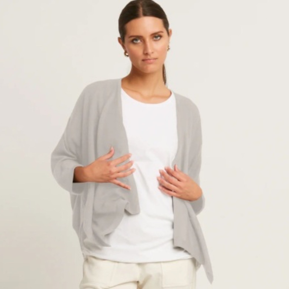 PLANET by Lauren G Light Taupe Cropped Pocket Flowy Cardigan